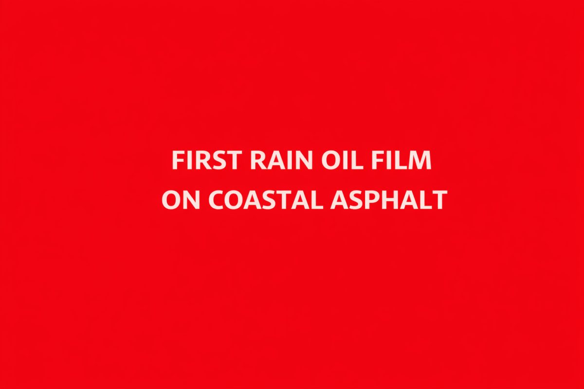 First Rain Oil Film on Coastal Asphalt