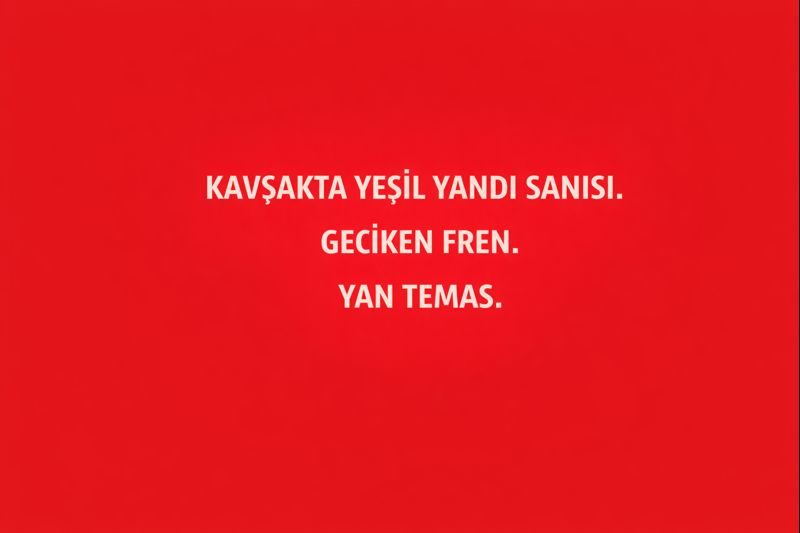 Kavşakta Yeşil Yandı Sanısı. Geciken Fren. Yan Temas.
